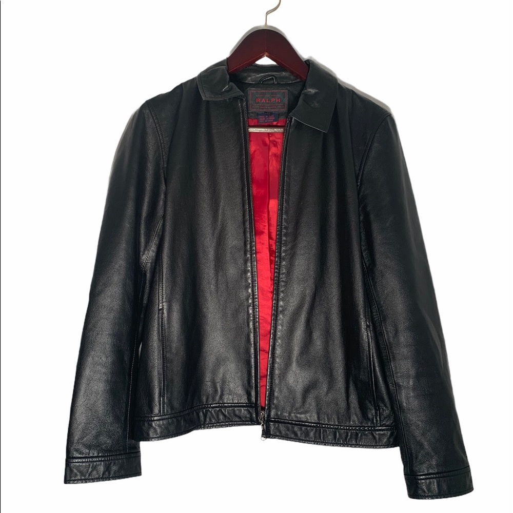 Ralph Lauren Black Leather Jacket Red Lining